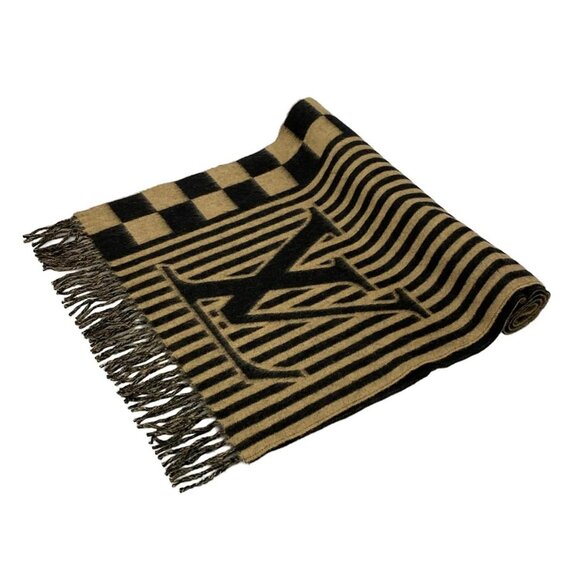 Auth LOUIS VUITTON Echalp LV graphical M00498 Brown Black - AB0261 Scarf - Picture 1 of 4